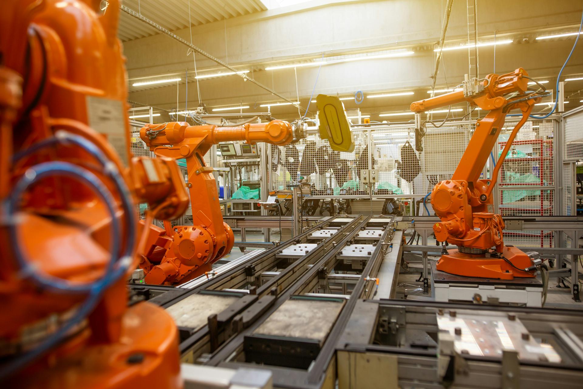 Manufacturing building full of arm machines